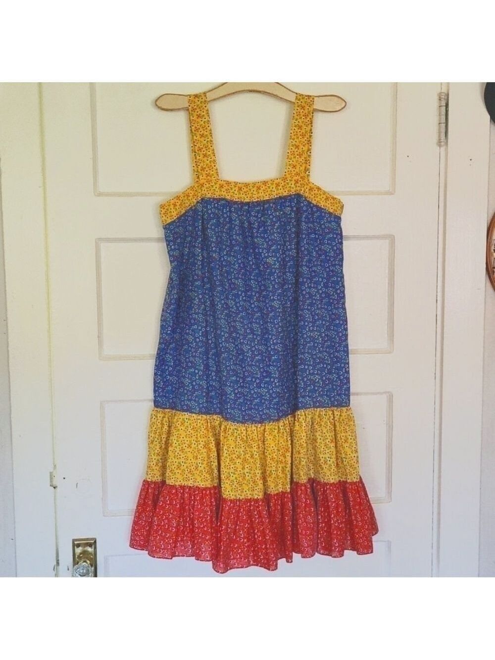 Vintage 70s Calico Floral Print Ruffle Hem Prairie Midi Dress Size XL